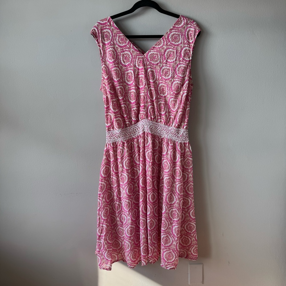 Roller Rabbit Women’s Pink Silk and Cotton Émane Rose Medallions Dress Size XL